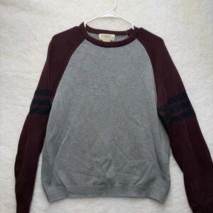 J.Crew Men’s Medium Raglan Crewneck Sweater Gray Burgundy Colorblock 100% Cotton